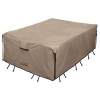 ULTCOVER Rectangular Patio Heavy Duty Table Cover - 600D Tough Canvas Waterproof Outdoor Dining Table and Chairs General Purpose Furniture Cover Size 136L x 74W x 28H inch