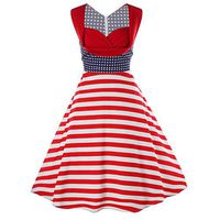 Fanteecy Womens Retro American Flag Sleeveless V Neck Vintage Flare Evening Party Prom Swing Tea Dress (M, RED)