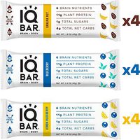 IQ BAR Brain + Body Bars, Fruit Lovers Variety | Keto, Paleo-Friendly, Vegan | 11g Protein, 1g Sugar, 4g Net Carbs | Non-GMO, Gluten-Free, No Sugar Alcohols | 12-Count (3 Flavors)