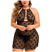 Women Sexy Plus Size Lace Chemise Babydoll Silky Lingerie Dress with Lace Trim Thong