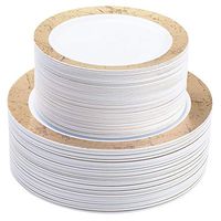 Select Settings 100 pc. Disposable Plastic Plates Includes 50 Dinner Plates & 50 Salad Plates Disposable Plate Combo Sets (Marble Design Gold Plates)