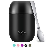 Insulated Lunch Container DaCool Hot Food Jar 16 oz Stainless Steel Vacuum Bento Lunch Box for Kids Adult with Spoon Leak Proof Hot Cold Food for School Office Picnic Travel Outdoors - Black