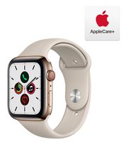 Apple Watch Series 5 (GPS + Cellular, 44mm) - Gold Stainless Steel Case with Stone Sport Band with AppleCare+ Bundle