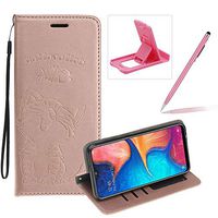 Strap Leather Case for Galaxy A40,Rose Gold Wallet Flip Case for Galaxy A40,Herzzer Elegant Classic Solid Color Magnetic Cute Fish Cat Printed Stand PU Leather Case with Soft TPU