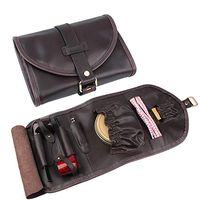 Traditional Brown Genuine Leather Tobacco Smoking Pipe Pouch Bag Organize Case Pipe Tool Lighter Holder Pocket for 2 Pipe (Black-Brown) …