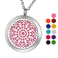 VALYRIA Aromatherapy Essential Oil Diffuser Necklace Retro Pattern Locket Pendant with 24" Chain,11 Refill Pads(Non-Engraving)