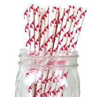 Just Artifacts - Decorative Paper Straws 100pcs - Pennant Pattern - Red - Decorative Paper Straws for Birthday Parties, Weddings, Baby Showers, and Life Celebrations!