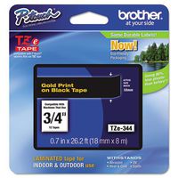 Brother 3/4 Inch x 26.2 Feet Gold on Black Labeling Tape (TZ344)