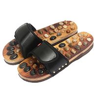 Handmade 100% Natural Pebbles Foot Massage Slippers Red/Black (M(6-7)(Women), Black)