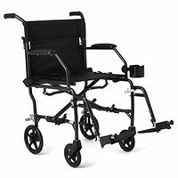 Medline Ultralight Transport Wheelchair with 19” Wide Seat, Folding Transport Chair with Permanent Desk-Length Arms, Black Frame