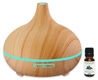 Wood Grain Colored Light Aroma Diffuser with Free Complimentary Essential Oil in Lavender, Sweet Orange, Lemongrass, Eucalyptus, or Tea Tree (Peppermint)