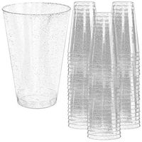 Glitter Disposable Cups | 14 oz. 50 Pack | Clear Plastic Cups | Silver Glitter Plastic Party Cups | Disposable Plastic Wine Glasses for Parties | Plastic Cocktail Glasses | Wedding Holiday Tumblers
