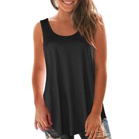 GHrcvdhw Women Summer Casual Tank Top Round Neck Solid Sleeveless Ruched Shirt Vest Tops Blouse Black