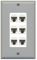 RiteAV Decorative 1 Gang 6 Port Cat5e Wall Plate - Gray/White