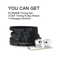 6pcs 2GT-6 Closed Timing Belt Loop Rubber Belt 200mm Width 6mm with 2Pcs Timing Pulley Wheel Bore 5mm 20Teeth and Hexagon Wrench for 3D Printer (Black)