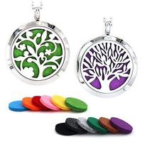 KiKi Aroma 2PCS Essential Oil Diffuser Necklaces | Stainless Steel Aromatherapy Perfume Necklace Set | 12 Multi-Color Refill Pads | 2 Velvet Gift Bags | Tree of Life Duo