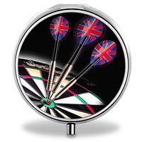 Darts Pill Case, Round Stainless Drug Organizer Container Medicine Cover for Pocket Daily&Weekly