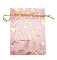 SUNGULF 100pcs Organza Pouch Bag Drawstring 4x5 Inch Strong Gift Candy Bags Jewelry Party Wedding Favor (Pink Heart)