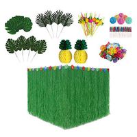 Tropical Party Decoration Set with Hawaiian Grass Table Skirt Tropical Leaves Palm Leaf Small Paper Umbrella Bar Fruit Suction Pipe for Jungle Beach Theme Party 107PCS