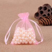 Ocamo 100Pcs See-Through Drawstring Small Yarn Bags Jewelry Pearl Wedding Candies Storage Pockets Pink 7x9cm