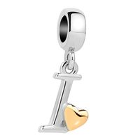 QueenCharms Initial A-Z Letter Charm Golden Heart Alphabet Dangle Beads For Bracelets & Necklaces (I)