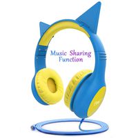 Esonstyle Kids Headphones Boys Update Music Sharing Function,Wired Over Ear Car Ear Headset,85dB Volume Limited,Food Grade Silicone, 3.5mm Jack for Children Baby,Pink (cat Ear Kids Headphones Blue)