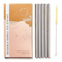 Metal Boba Straws - Eco at Heart Stainless Steel Reusable Bubble Tea Straws – Extra Wide Design For Tapioca Pearls & Thick Smoothies - Cleaning Brush Included. 8.5in Length 0.5in Diameter