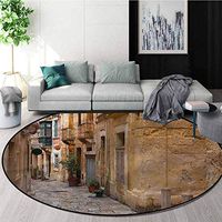 RUGSMAT Travel Washable Creative Modern Round Rug,Old Narrow Street Town Non-Skid Bath Mat Living Room/Bedroom Carpet Diameter-47