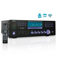 4-Channel Wireless Bluetooth Power Amplifier - 1000W Stereo Speaker Home Audio Receiver w/FM Radio, USB, Headphone, 2 Microphone w/Echo, Front Loading CD DVD Player, LED, Rack Mount - Pyle PD1000BA