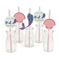 Mermaids Theme Paper Straw Decoration - Baby Shower or Birthday Party Striped Decorative Straws - Set of 36
