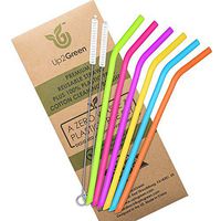 Up2Green Silicone Straws for 30 oz 20 oz Tumblers, REGULAR SIZE Reusable Straws set of 6 & 2 COTTON (Plastic Free) Cleaning Brushes, Extra Long Flexible Straws for Yeti Ozark Rtic, FDA, BPA Free