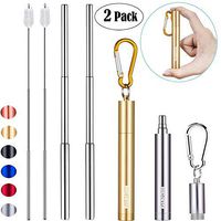 [Updated] 2 Pack Portable Collapsible Reusable Straws - Telescopic Stainless Steel Metal Travel Straw Drinking with Case, Cleaning Brush and Keychain, by Huameilong, Sliver and Gold