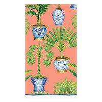 Caspari Potted Palms Paper Guest Towel Napkins in Coral, Two Packs of 15