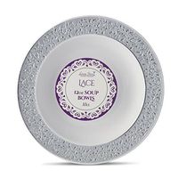 [20 Count - 12 Oz Bowls] Laura Stein Designer Tableware Premium Heavyweight Plastic White Soup Bowl With Silver Designed Border, Party & Wedding Plate lace Series Disposable Dishes
