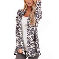 Meikosks Women's Leopard Print Cardigan Cover Ups Tops Long Sleeve Blouses Fashion Coat Gray