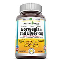 Amazing Omega Norwegian Cod Liver Oil 1000 Mg, Softgels (Lemon, 250 Softgels) -Supports Heart, Joint, Brain, Bone & Immune Health (Non-Gmo,Gluten Free)