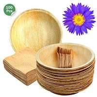 KIKI Green Compostable Bowls Set 7 Inch Round Deep [25 Disposable Bowls 25 Wooden Spoons 50 Unbleached Tissues] We Use Natural Products It is Alternative to Paper Bowls