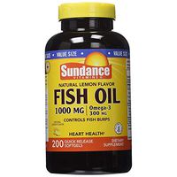 Sundance Vitamins Fish Oil 1000 mg/Omega-3 300 mg Natural Lemon Flavor - 200 Softgels, Pack of 6