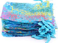 Small Organza Bags - 100 Pack Satin Drawstring Jewelry Gift Pouches Coralline Patterned Decorative Storage Wrap, Wedding Birthday Party Favor Coral Gift Bag For Candy, Bathroom Soaps