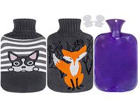 Attmu Classic Rubber Hot Water Bottle 2 Liter with 2 Pack Knit Covers and 1 Bottle Stopper, Red (C-Purple)