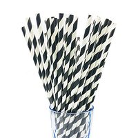 Biodegradable Paper Straws-Value Pack Black White Stripe Paper Drinking Straws-frendly Straws Bulk with for Party Supplies/Birthday/Wedding/Bridal/Baby Shower/DIY(Black&White,100)
