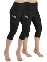 ODODOS Women's High Waist Yoga Capris with Pockets,Tummy Control,Workout Capris Running 4 Way Stretch Yoga Leggings with Pockets,Black2Pack,Large