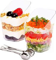 SimpleHomeCo. 3 oz Dessert Cups with Mini Spoons [100 Sets] - Premium Quality Clear Plastic Appetizer Bowls, Small Tasting & Fruit Parfait Glasses, Shooters, Tumblers, Disposable Catering Supplies