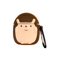 ICI-Rencontrer 3D Vivid Cute Hedgehog Design Airpods Case Kids Girls Women Creative Cartoon Animal AirPods Accessories Wireless Charging Earphone Soft Silicone Shockproof Protector With Hook