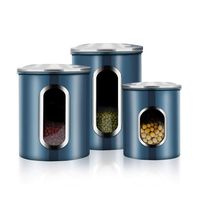 Canisters Set, 3 Piece Window Kitchen Canister with Fingerprint Resistance Lids, Blue