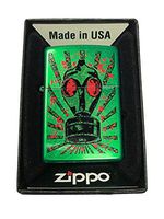 Zippo Custom Lighter - Gas Mask Red Eyes Doom - Meadow Green