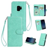 Galaxy S9 Plus Wallet Case for Women/Men, Lrufodya 9 Card Holder Folio Flip Leather Case with Cash Pocket & Wrist Strap Full Body Protective Magnet Purse for Samsung Galaxy S9 Plus (Mint)