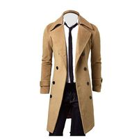haoricu Men Trench Coat Jacket Slim Fit Double Breasted Long Jacket Coat Business Occasion Coat Khaki