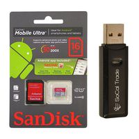 16GB SanDisk MicroSD HC MicroSDHC Class 10 Memory Card 16G (16 Gigabyte) for Samsung Galaxy Tab 3 Core S4 Active Ace 3 Zoom Ring Mini Ativ Q Tab 3 S Neo with SoCal Trade, Inc. MicroSD & SD USB Card Reader