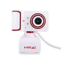 HD Webcam 3 LED Rotatable USB Web Camera Desktop or Laptop Webcam for Video Calling and Recording (Color : Red and White)